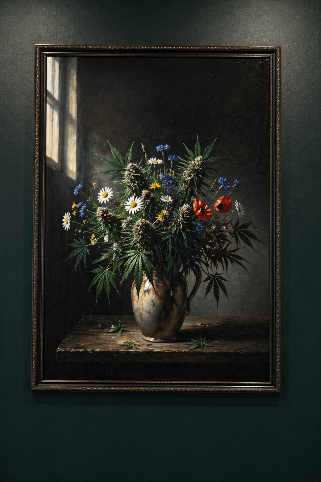 Framed cannabis bouquet painting